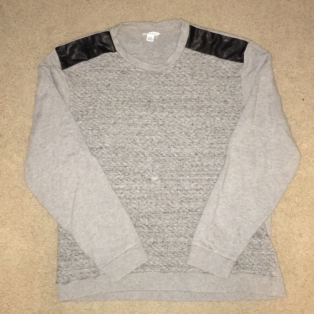 Mens Calvin Klein Designer Sweater w Faux Leather